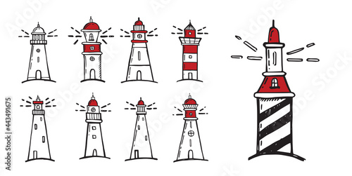 Lighthouse, hand drawn style, vector illustration.	