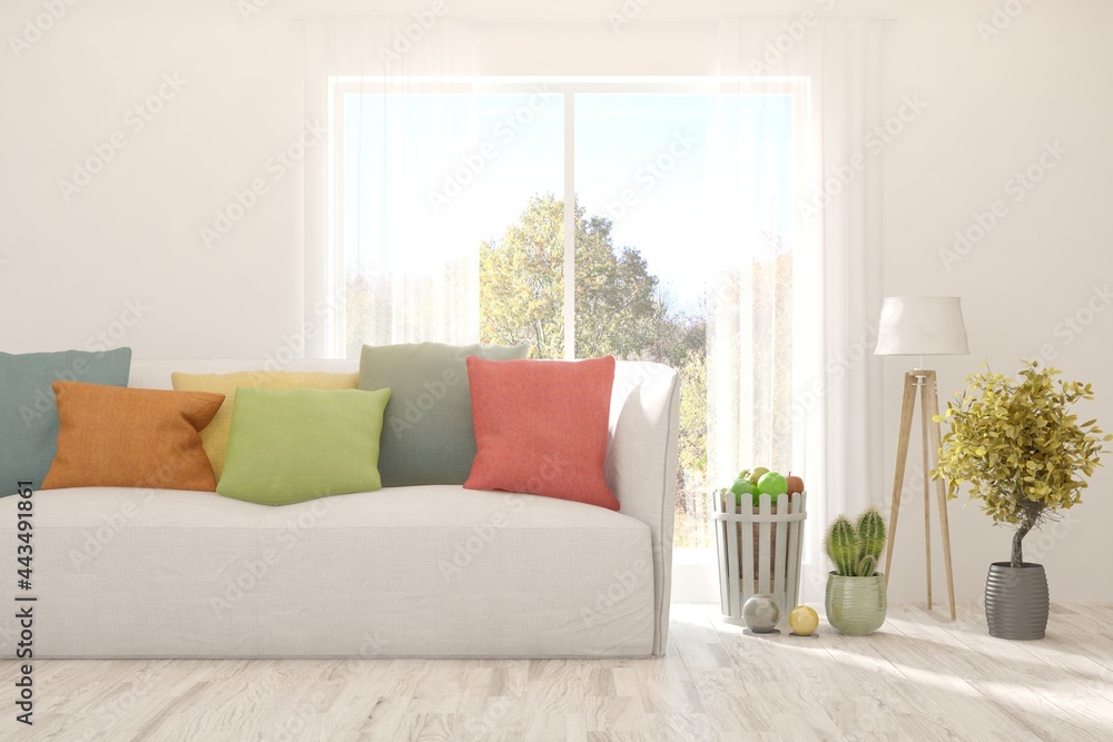 White living room with sofa. Scandinavian interior design. 3D illustration White living room with sofa. Scandinavian interior design. 3D illustration