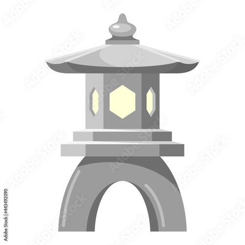 Traditional Asian garden lantern vector flat illustration. Ethnic Japanese outdoor concrete lamp