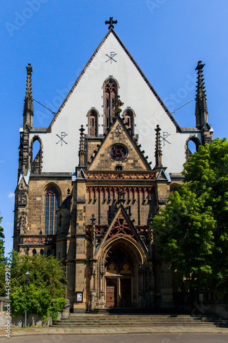 June 4, 2021 Leipzig, Germany. Thomaskirche St Thomas Church in Leipzig where Johann Sebastian Bach worked as a Kapellmeister and the current location of his remains