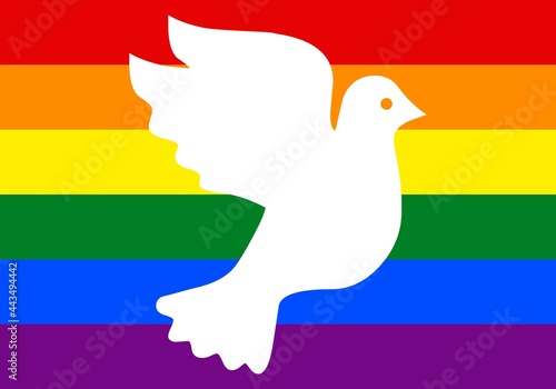 Bandera LGTBI con la silueta de la paloma blanca de la paz. Libertad sexual