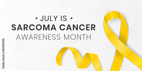 Sarcoma Cancer awareness month banner design template. Annual celebration in July. Realistic yellow sewing ribbon loop with shadow. Vector illustration photo