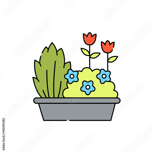 Flower bed olor line icon. Garden service.