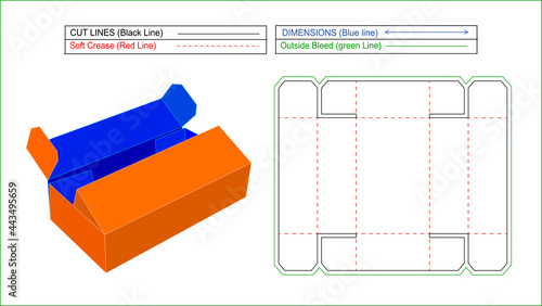 Corrugated standard double tuck box dieline and 3d vector, without glued easily ediable and resizable template