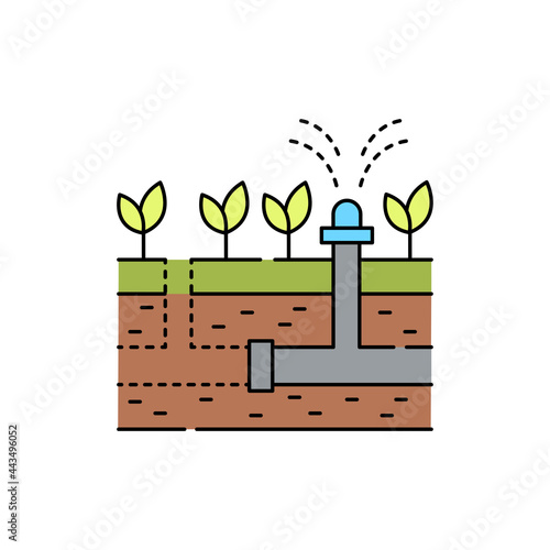 Installation of an irrigation system olor line icon. Garden service.