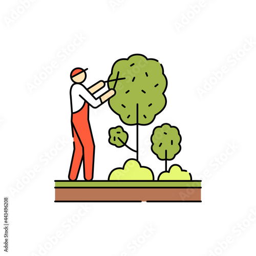 Tree trimming and pruning olor line icon. Garden service.