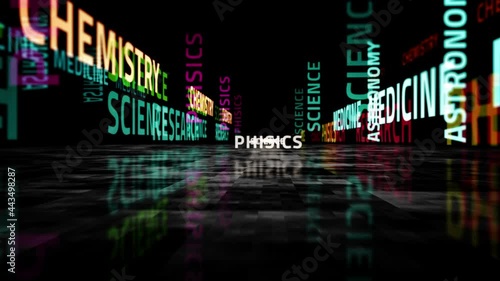 Science text seamless loopable 3d abstract animation. Loop concept of research and phisics. photo
