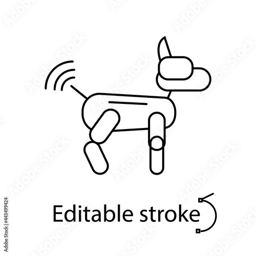Futuristic robot dog outline icon. Radio control from internet. Cyberpunk idea. Customizable linear contour symbol