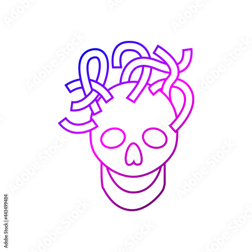 Cyberpunk skull with wires outline icon. Futuristic cyborg. Bio-robot gadgets