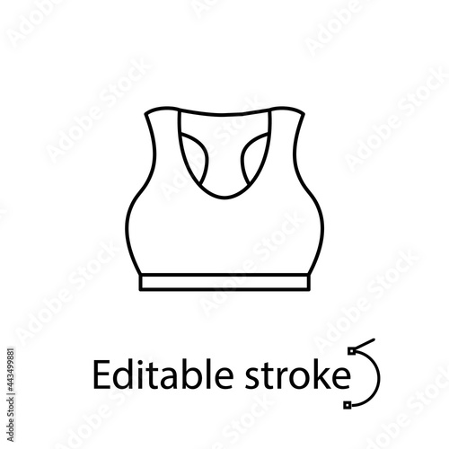 Sports bra outline icon. Fitness clothes. Homewear and sleepwear. Customizable linear contour symbol. Editable stroke