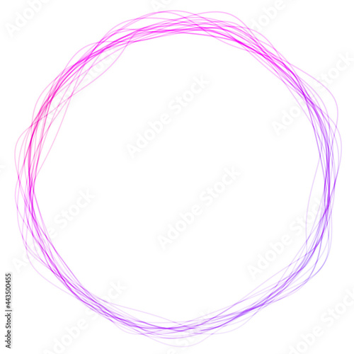 Abstract circles lines round pink frame, on white background empty space for text
