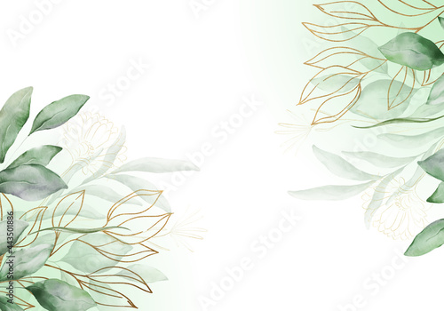 Pale leaves - botanical design banner. Floral pastel watercolor border frame.