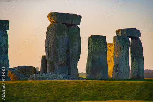 Stonehenge, England, UK at Sunrise Sunset, Ancient Stone Monument 
 photo