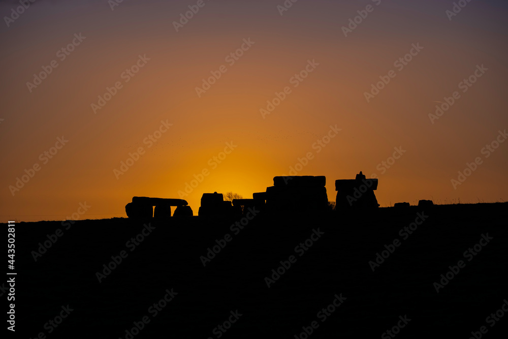 Stonehenge, England, UK at Sunrise Sunset, Ancient Stone Monument 
