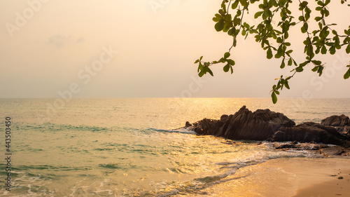 Amazing beach sunset beautiful summer scenery. rocks on the sand.Puket Thailand photo
