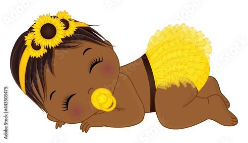 African American Sunflower Baby Girl with Pacifier