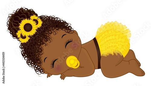 African American Sunflower Baby Girl with Pacifier