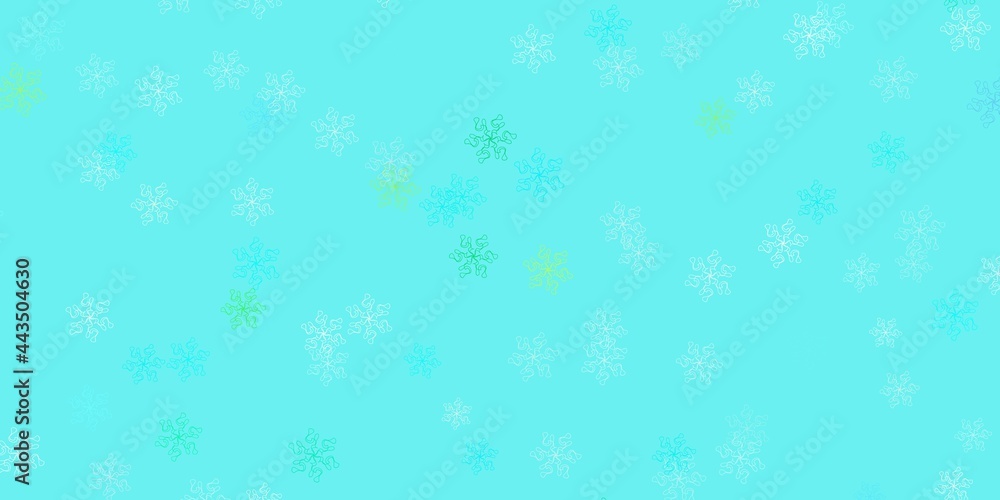 Light blue, green vector doodle texture with flowers.