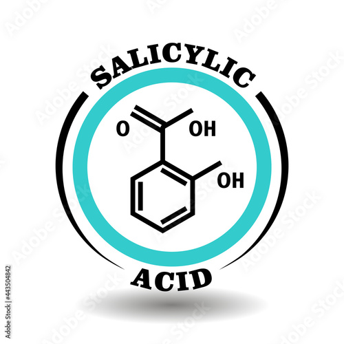 Circle vector icon with chemical formula of Salicylic Acid symbol for packaging signs of anti-acne cosmetics, tags of anti-flu medical aspirin products with acetyl salicylic ingredients photo