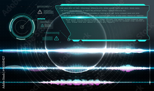 Virtual reality. Futuristic VR head-up display design.HUD, GUI,UI.  Callouts titles. Callout bar labels, information call box bars and modern digital info. Tech digital info boxes hud templates.