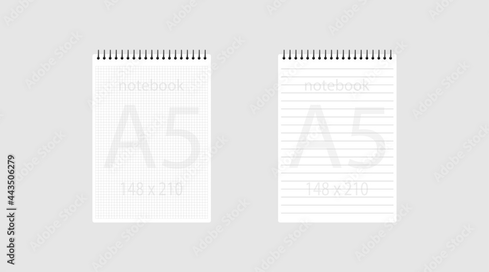 notebook a5 148x210. Realistic white blank notepad paper page template with  lined and squared lines. Mock up cover for business memo diary and empty  sketchbook with spirals. vector de Stock | Adobe