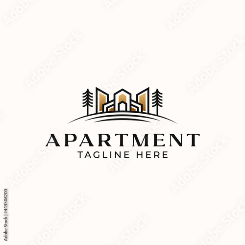 Real Estate Building Logo Template Isolated in White Background. Vector Illustration © Guna Studio