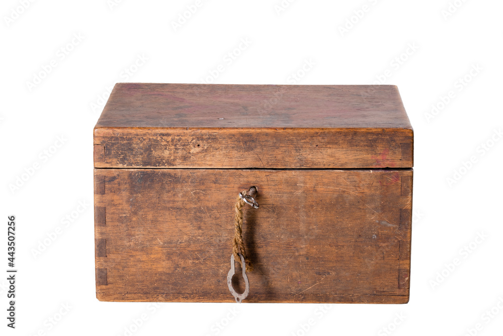 Lockable old wooden box. Container for storing small items with a closed lid. Lockable old wooden box. Container for storing small items with a closed lid.