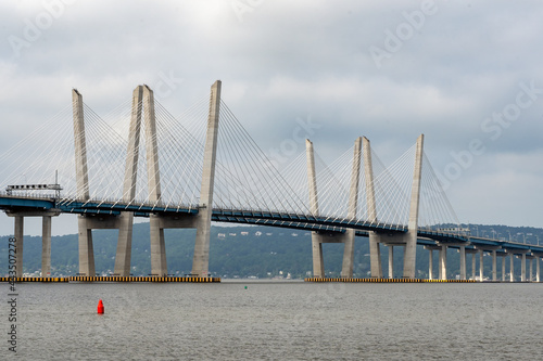 Tarrytown, NY - USA - July 5, 2021: Close up of the iconic Governor Mario M. Cuomo Bridge, is a twin cable-stayed bridge spanning the Hudson River between Tarrytown and Nyack. photo