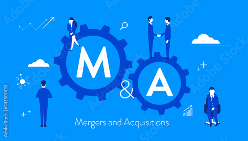 ビジネス、M&A、買収と合併のイラストイメージ、ベクター