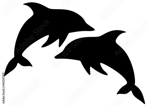 Big dolphins jumping. Vector image.