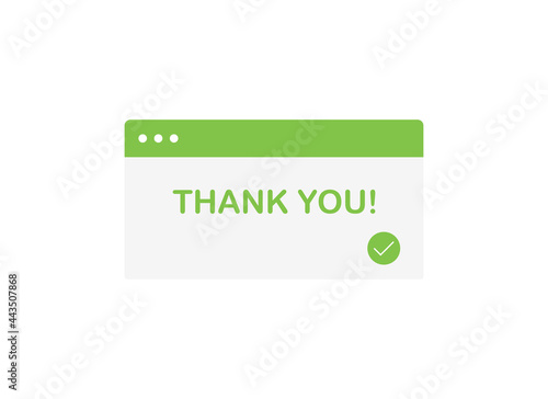 Vector illustration Thank you popup for your purchase. Order confirmed. The payment was successful. Flat design on white background. Green. Eps 10