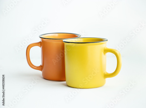 Ceramic mug Yellow and orange on a white background,Placement