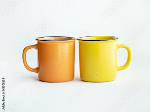 Ceramic mug Yellow and orange on a white background,Placement