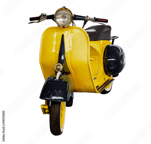 vintage black and yellow scooter isolated on white
