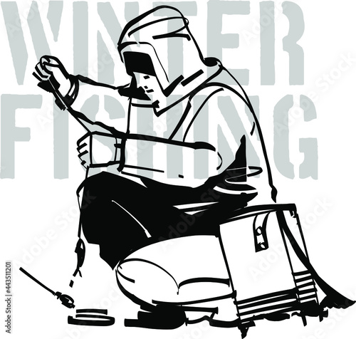 the vector illustration of the winter fisherman with fishing rod