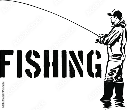 the vector illustration of the fisherman with fishing rod