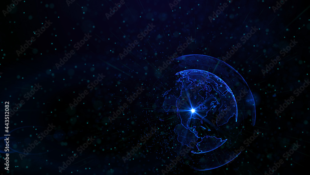 Digital blue planet of Earth, 3D animation Digital blue planet of Earth, 3D animation