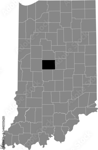 Black highlighted location map of the Hoosier Boone County inside gray map of the Federal State of Indiana, USA