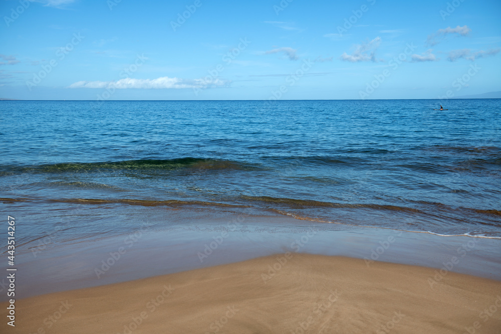 Summer vacation, holiday background of a tropical beach and blue sea. Hawaii beach.
