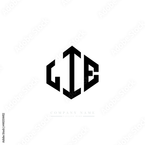 LIE letter logo design with polygon shape. LIE polygon logo monogram. LIE cube logo design. LIE hexagon vector logo template white and black colors. LIE monogram, LIE business and real estate logo. 