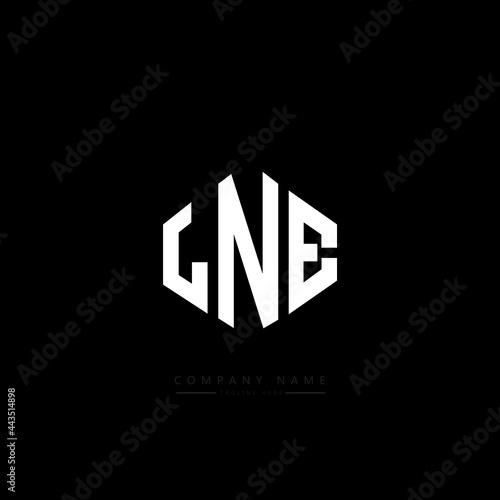 LNE letter logo design with polygon shape. LNE polygon logo monogram. LNE cube logo design. LNE hexagon vector logo template white and black colors. LNE monogram, LNE business and real estate logo.