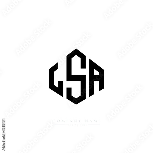 LSA letter logo design with polygon shape. LSA polygon logo monogram. LSA cube logo design. LSA hexagon vector logo template white and black colors. LSA monogram, LSA business and real estate logo.  photo