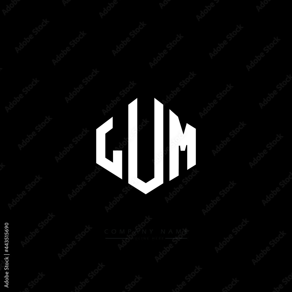 LUM letter logo design with polygon shape. LUM polygon logo monogram. LUM cube logo design. LUM hexagon vector logo template white and black colors. LUM monogram, LUM business and real estate logo. 