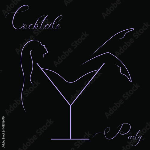 minimal martini cocktail logo with a female figure in a glass