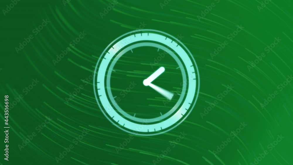 Animation of clock over green waves on green background Animation of clock over green waves on green background