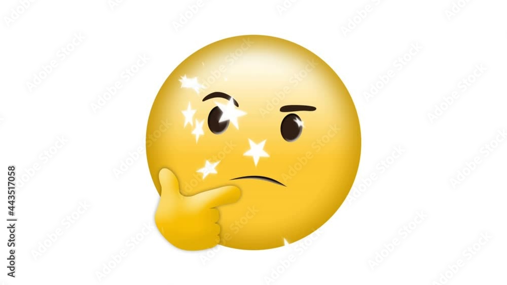 Animation of thinking emoji icon with falling stars on white background Animation of thinking emoji icon with falling stars on white background
