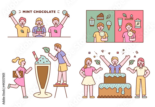 People prefer mint flavored foods. People holding ox pickets and expressing opinions. flat design style minimal vector illustration.