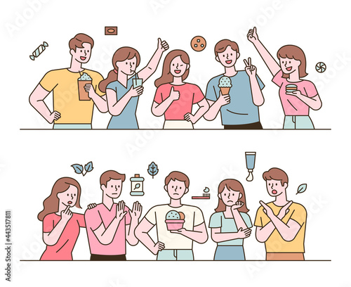 There was a group that liked and disliked mint. flat design style minimal vector illustration.