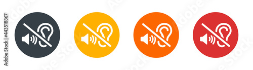 Deaf icon. Silent and quiet symbol. Noise not allowed, please keep silent. Mute sign and sound disabled.