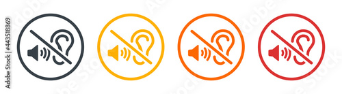 Hearing disability, no hear or mute, deaf ear icon vector illustration.